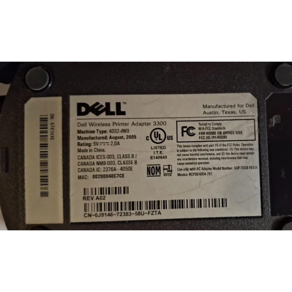 DELL Wireless Printer Adapter 3300 - Untested - Powers On